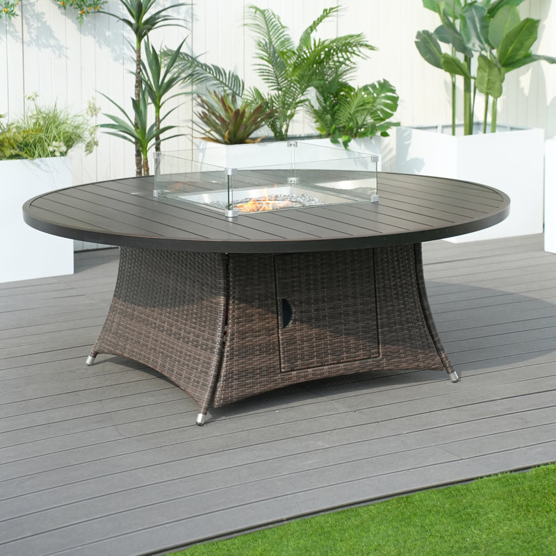 Siloam 27.56'' H x 71.66'' W Wicker Propane Outdoor Fire Pit Table with Lid