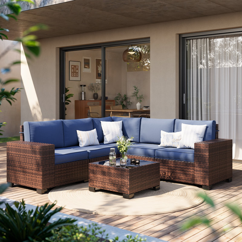 Earling 5 - Person Modular Wide Armrest Outdoor Rattan Sectional Seating Group