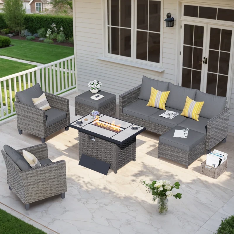 Dzion 5 - Person Outdoor Seating Group with Cushions and Firepit