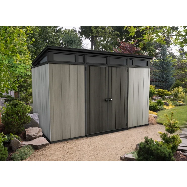 Keter Artisan 11x7 ft. Modern Resin Outdoor Storage Shed With Floor for Patio Furniture and Toolsaphite