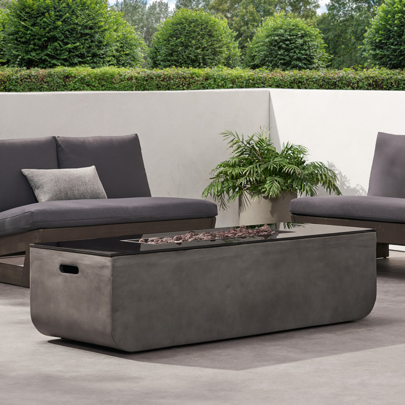 56" Outdoor Patio Concrete Fire Table, Rectangle Gas Burning Fire Pit - 50, 000 BTU(Tank Cover Not Included)