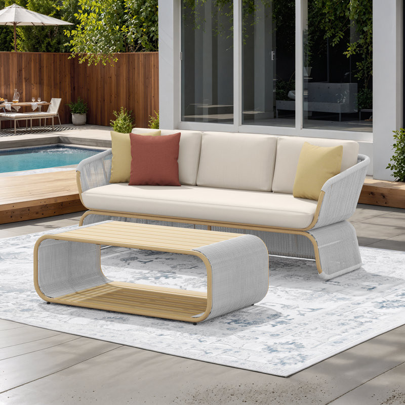 3 - Person Aluminum & Wicker Outdoor Sofa Seating Group With Sunbrella Cushions & Pillows