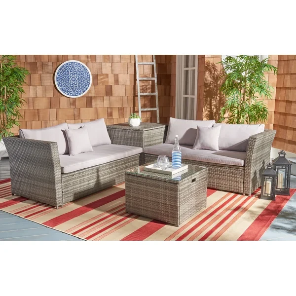 3 Piece Rattan Sectional Seating Group with Cushions