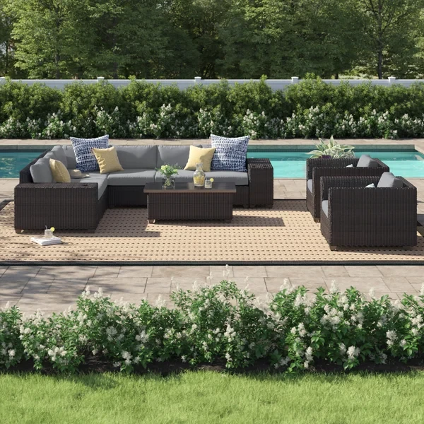 Larrissa 11 Piece Rattan Sectional Seating Group with Cushions