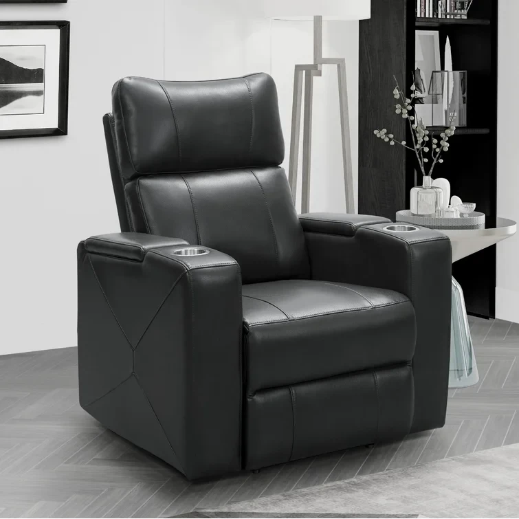 Mason Faux Leather Power Reclining Home Theater Seat with Cup Holder