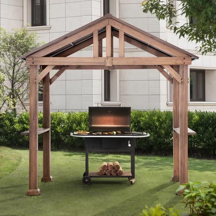 Sunjoy 9 ft x 6 ft Hudson Cedar Wood Hardtop Grill Gazebo