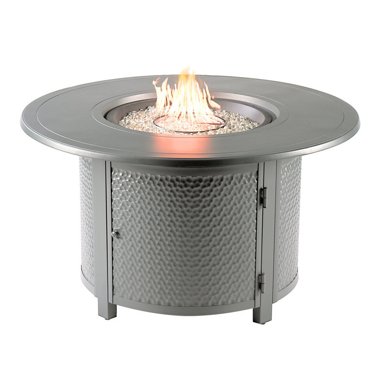 Round 44 In. X 44 In. Aluminum Propane Fire Pit Table With Glass Beads, Two Covers, Lid, 55,000 Btus