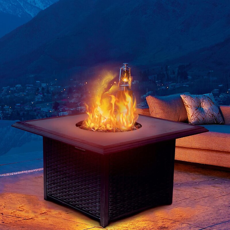 Darby Home Co Outdoor 41 Inch Propane Gas Fire Pit Table, Square Fire Table With Resin Wicker Base, Resin Wicker/Square