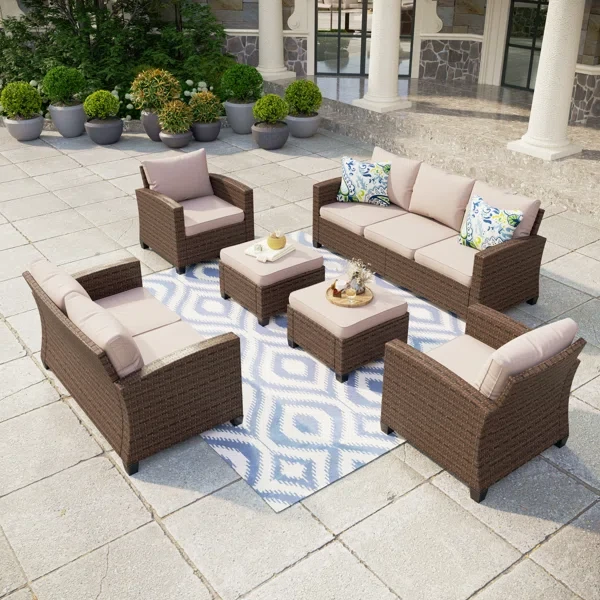 Argyri 9 - Person Outdoor Wicker Patio Conversation Furniture Set