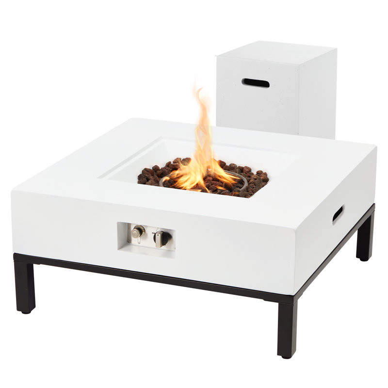 2-Piece 32" Outdoor Square Propane Fire Pit Table With Tank Holder And Shelves