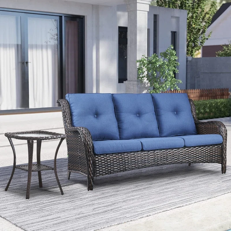 Schutt 75'' Wide Outdoor Patio Sofa with Cushions and Side Table