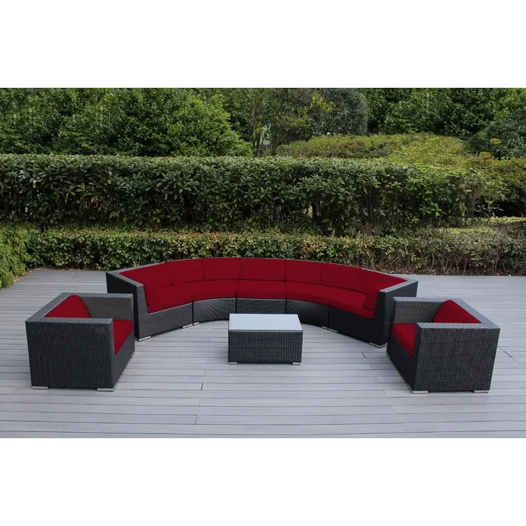 Billyjo Wicker 7 - Person Curved Seating Group with Cushions - No Assembly