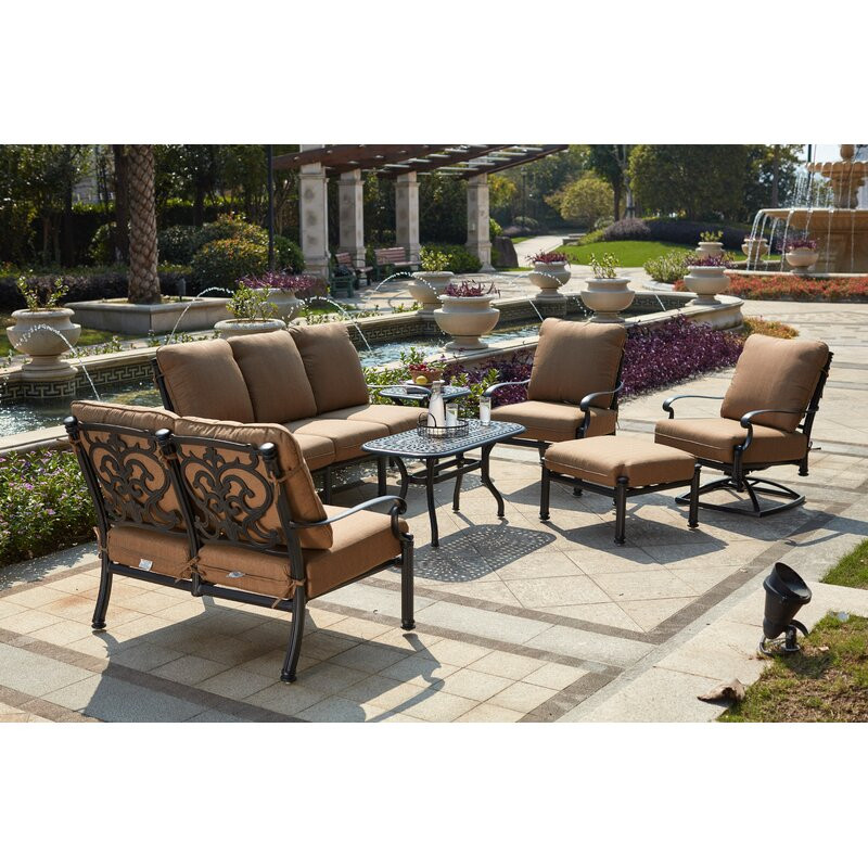 Anhar 7-Piece Patio Deep Seating Conversation Set w/ Cushions and 21" Square End Table and 21 x 42"