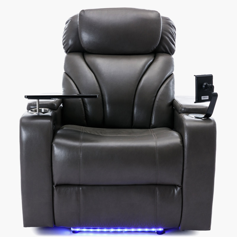 Leaon Faux Leather Power Reclining Home Theater Seat with Cup Holder