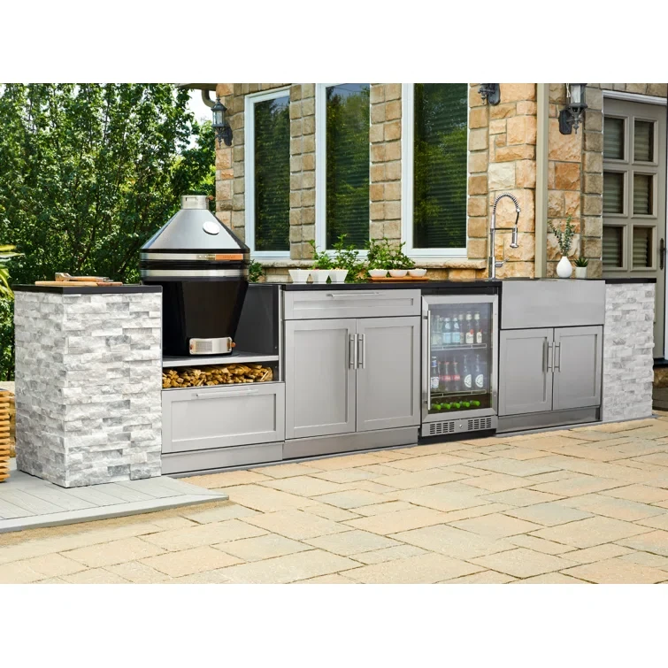 Outdoor Kitchen Signature Series 8 Piece Cabinet Set with 33 in. Propane Gas Platinum Grill