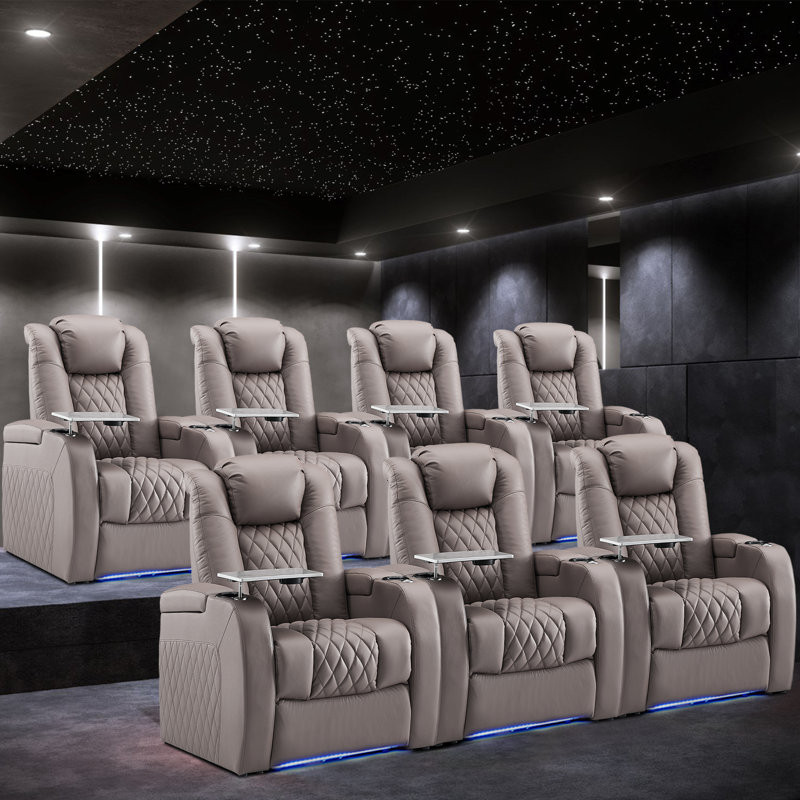 Upholstered Home Theater Seating with Cup Holder