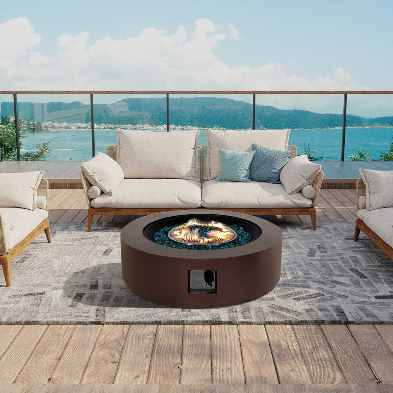 Athaniel 11.8" H x 41" W Iron Propane Outdoor Fire Pit Table with Lid