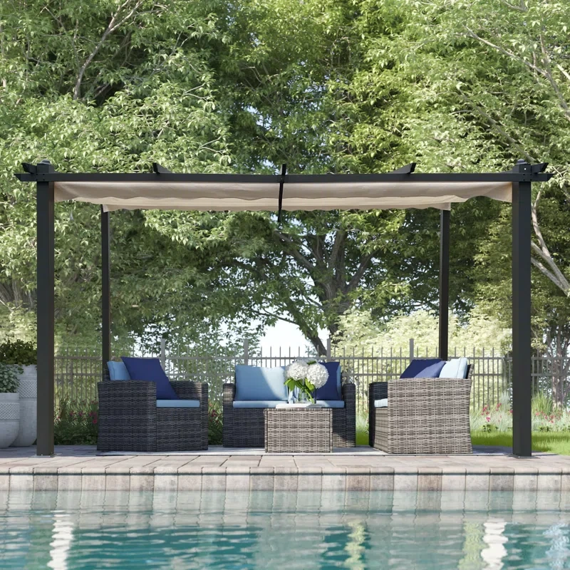 Outdoor Patio Retractable Sunshelter 13 Ft. W x 10 Ft. D Aluminum Pergola Canopy