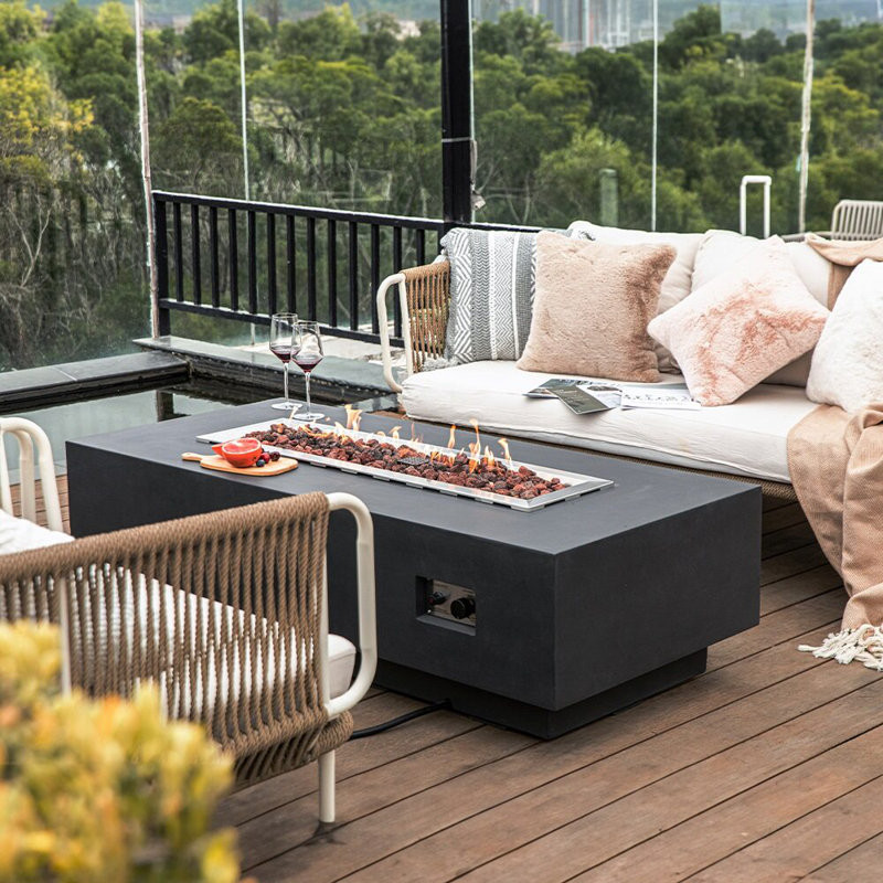 Granville 60" Rectangle Concrete Outdoor Fire Pit Table Dark Grey - by Elementi   16.9'' H x 60'' W x 27.4'' D