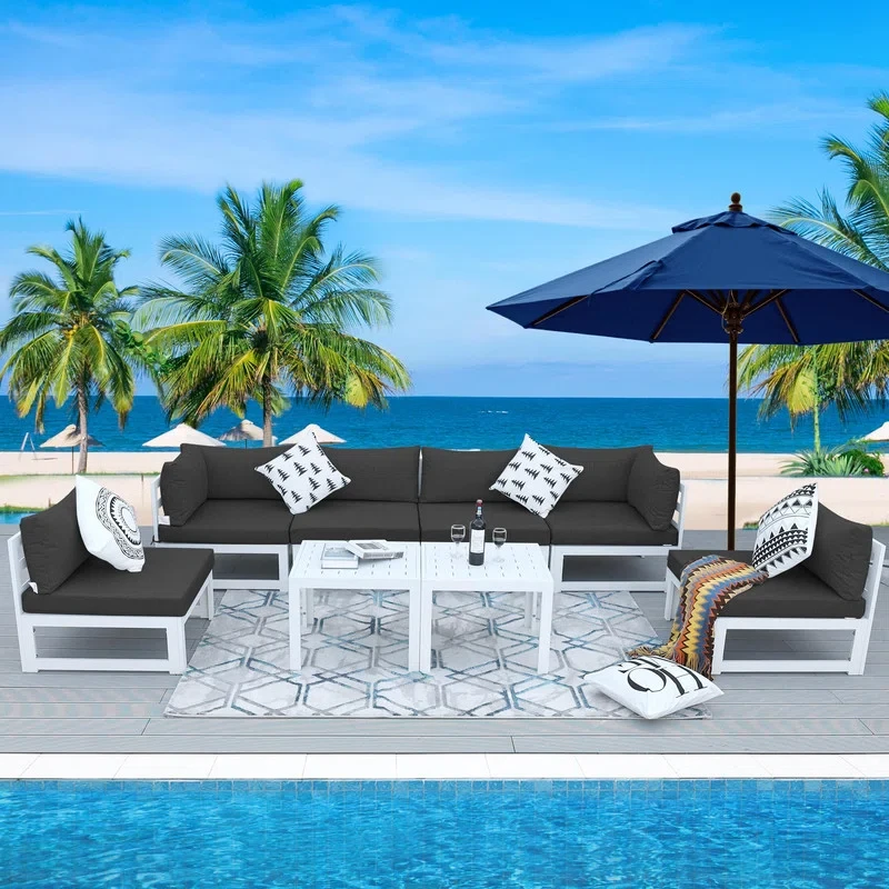 Gilemette 8 Pieces Outdoor Patio Aluminum Sectional Set with Cushions and Table