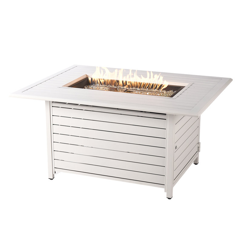 Zooey Rectangular 48 In. X 36 In. Aluminum Propane Fire Pit Table, Glass Beads, Two Covers, Lid, 55,000 Btus In Copper Finish