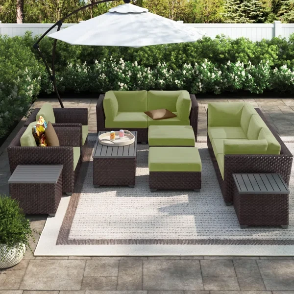 Anastase 12 Piece Wicker Outdoor Sectional Seating Group with Storage Coffee Table and End Tables