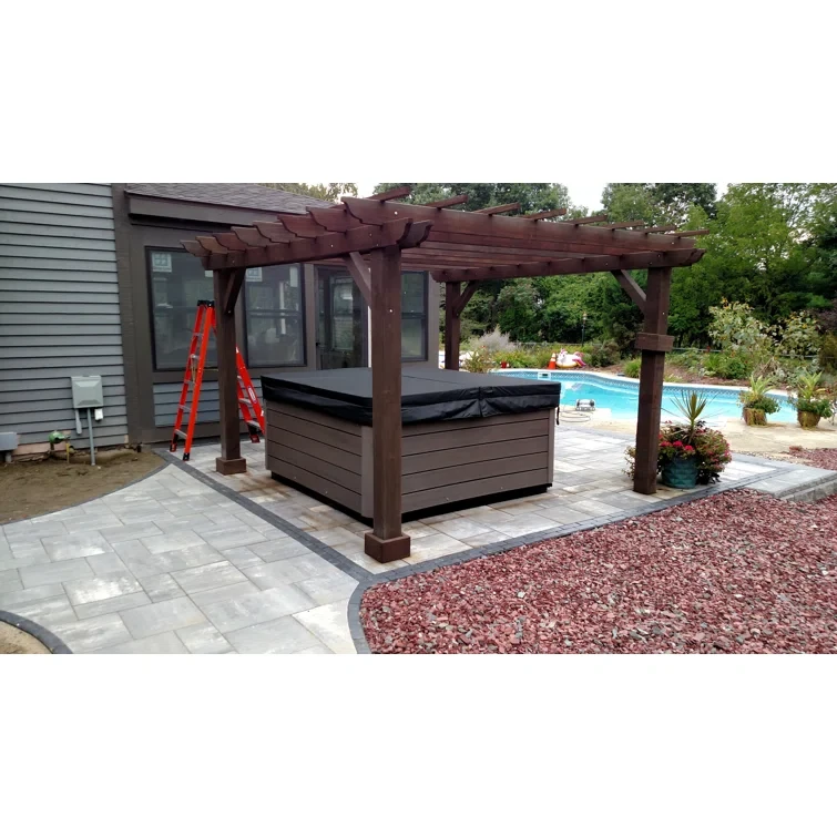 14 ft. W x 14 ft. D Solid Mission Brown Redwood Pergola