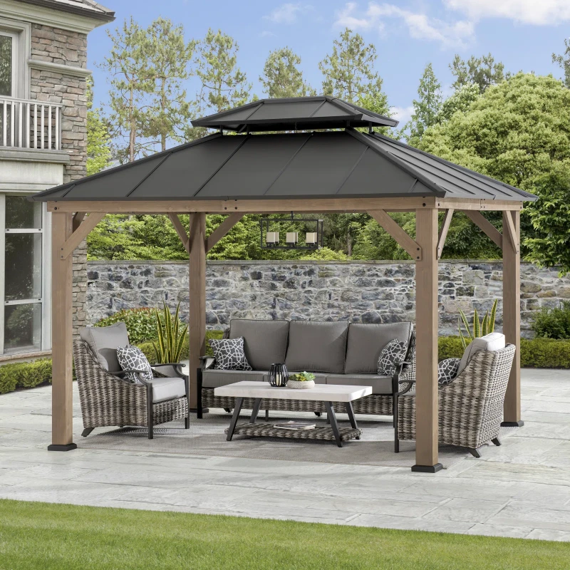 Sunjoy 12 ft. W x 10 ft. D Solid Wood Patio Gazebo