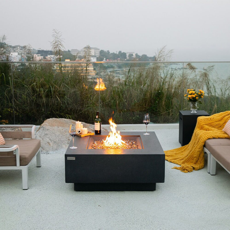 16.9" H x 40" W Concrete Outdoor Fire Pit Table with Lid