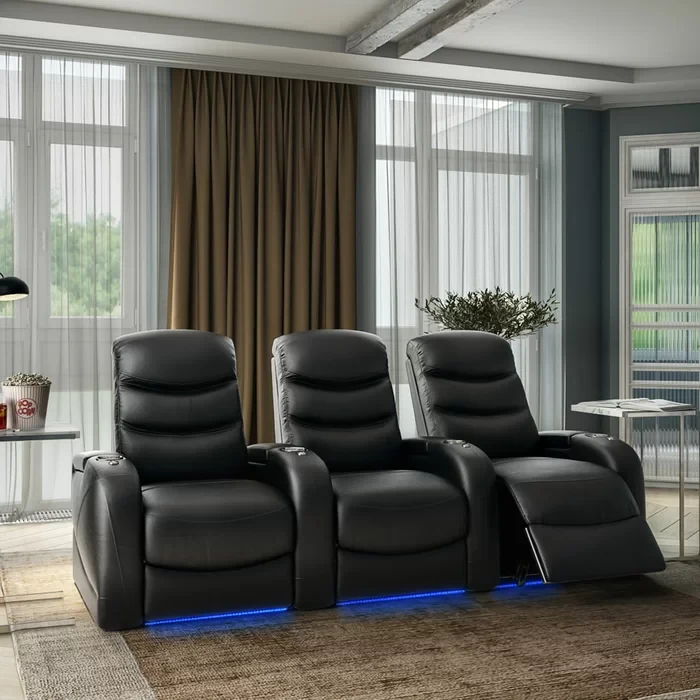 Stealth HR Series Upholstered Power Reclining Home Theater Seating with Cup Holder