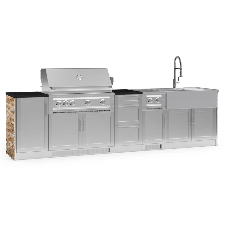 Outdoor Kitchen Signature Series 10 Piece Cabinet Set with 40 in. Propane Gas Platinum Grill