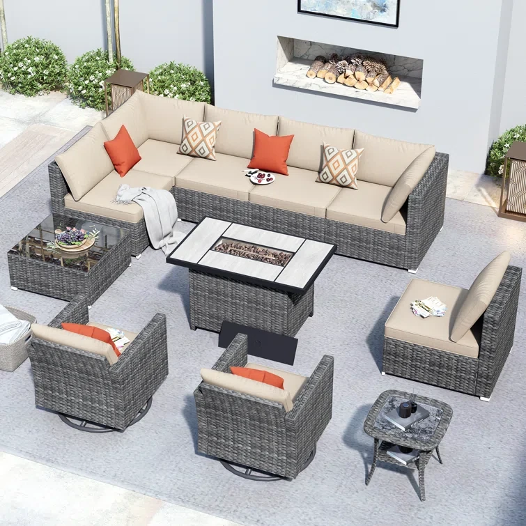 8 - Person Outdoor Seating Group with Cushions & Firepit