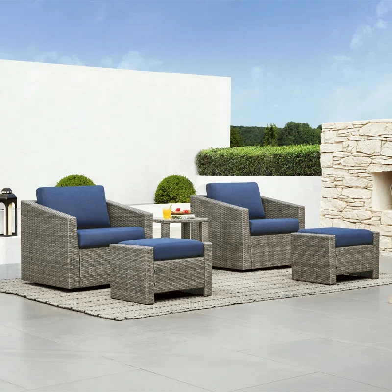 Tiaka 2 - Person Outdoor Swivel Outdoor Seating Group with Ottomans