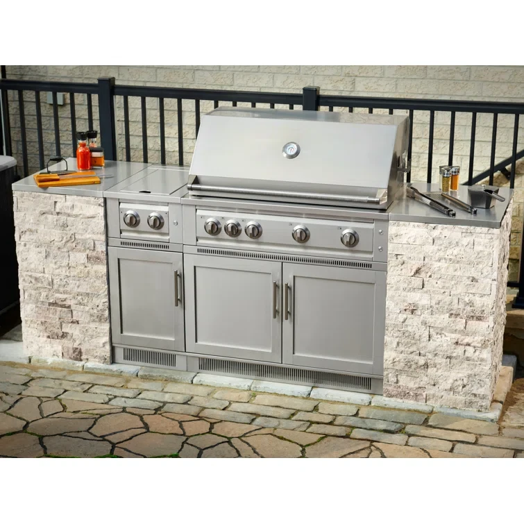 Outdoor Kitchen Signature Series 8 Piece L Shape Cabinet Set with 33 in. Propane Gas Platinum Grill