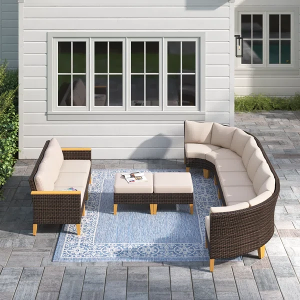 Argyri 8 Piece Wicker Outdoor Patio Furniture Set, Stylish Rattan Sectional Patio Set with Cushions