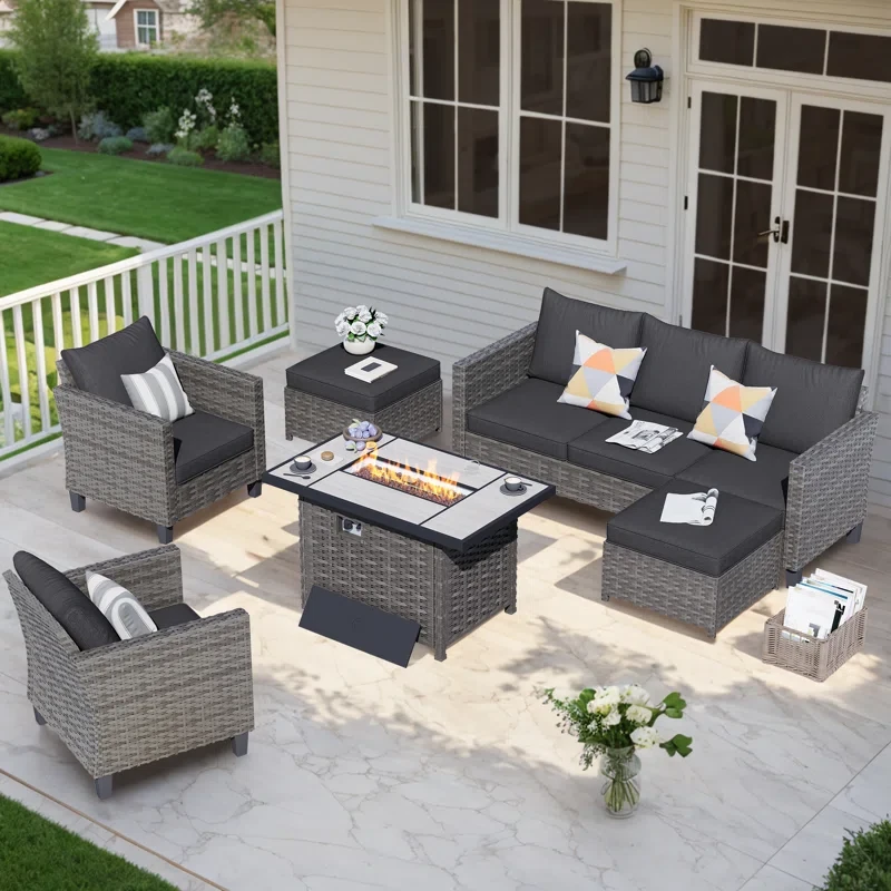 Dzion 5 - Person Outdoor Seating Group with Cushions and Firepit