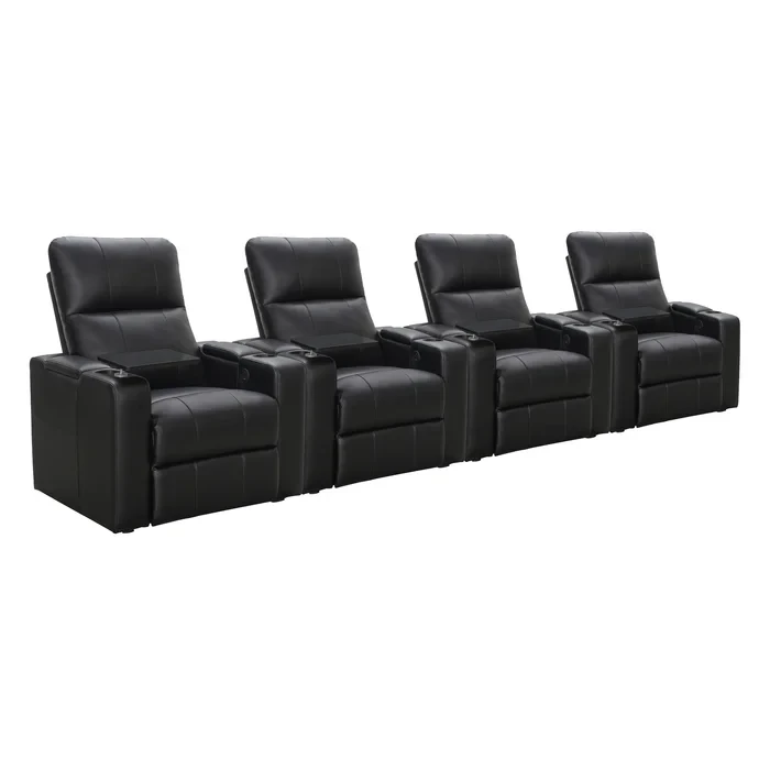 Fairfax Faux Leather Power Reclining Home Theater Seating with Cup Holder (Set of 4)