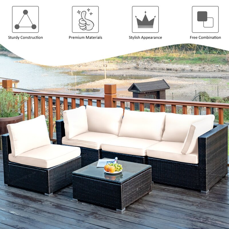 Rattan Sectional Seating Group with Cushions