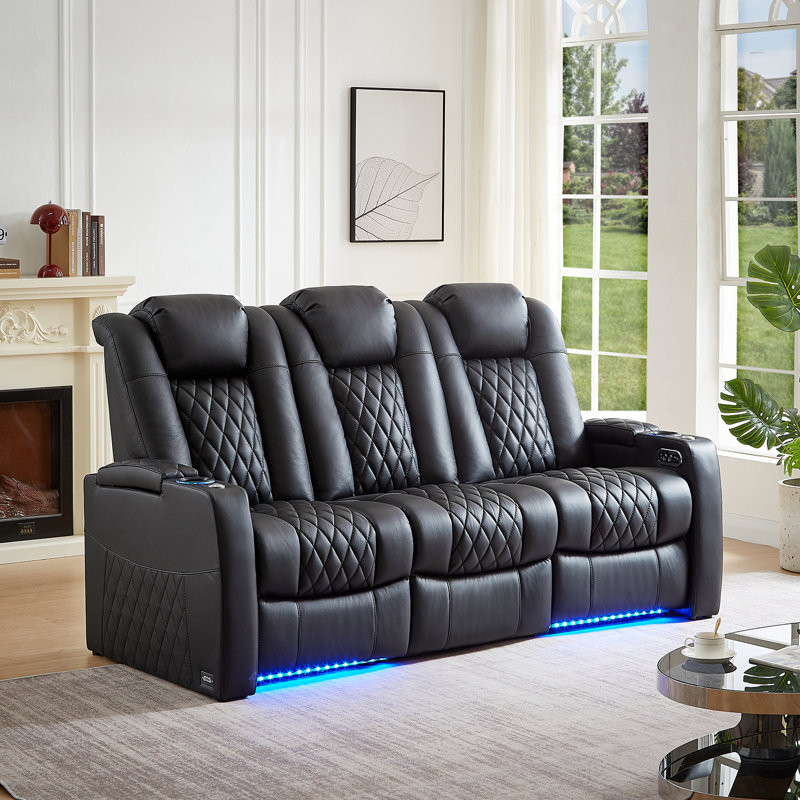 Ivy Bronx Leather Home Theater Seating, Game Seats Movie Theater Chairs Theater Recliner Sofa