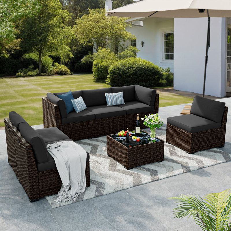 Modular Slanted Back Patio Furniture Sets & Sofa Cover Firepit Included: No