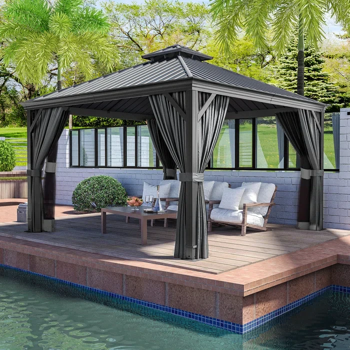 Double Roof 12 Ft. W x 10 Ft. D Aluminum Patio Gazebo