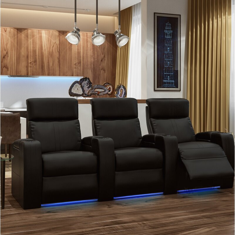 Upholstered Home Theater Seating with Cup Holder Upholstery Material:  Faux Leather