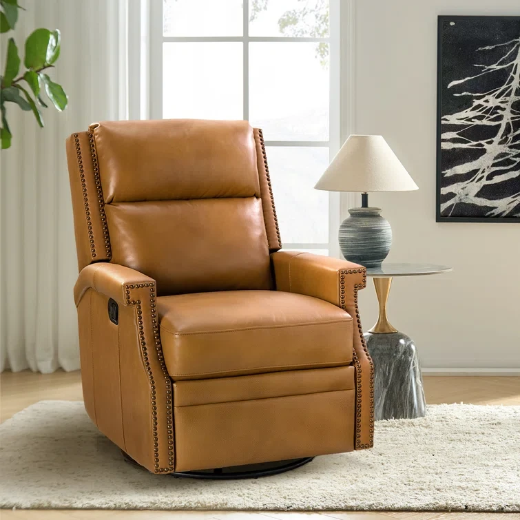 Manning 29.6'' Wide Genuine Leather Swivel Rocking Manual Recliner