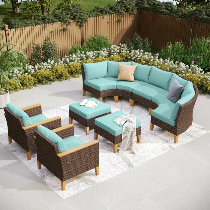 Argyri Wicker Outdoor Patio Conversation Furniture Sectional Set without Fire Pit Table