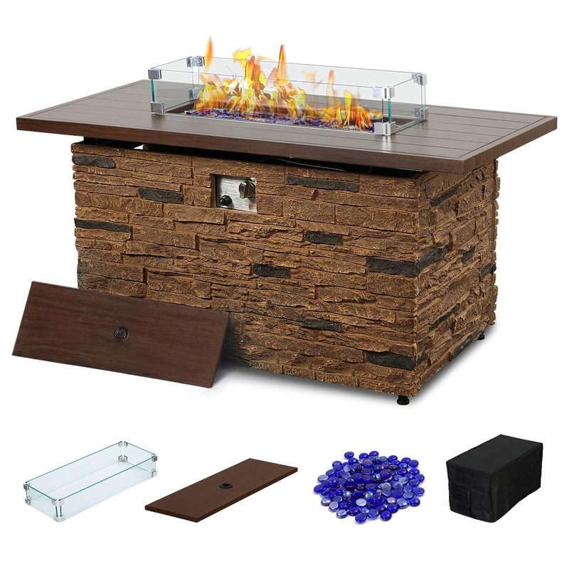 Grigoria 42'' H x 23'' W Propane Outdoor Fire Pit Table with Lid