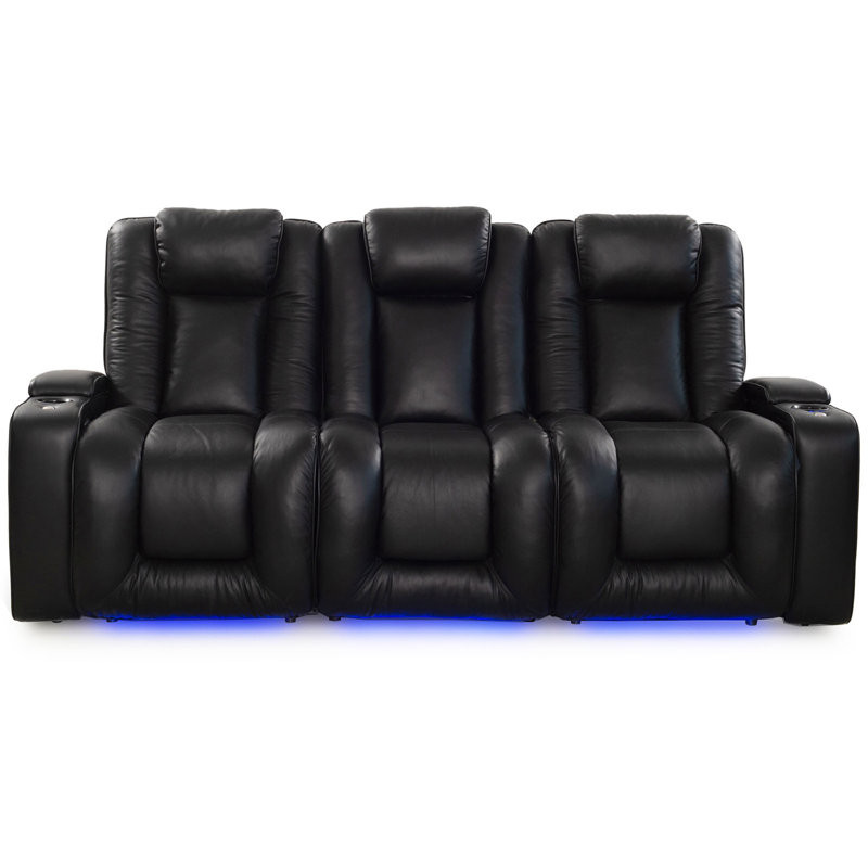 Euston Upholstered Home Theater Seating with Cup Holder Leather Type:  Black Leather Match