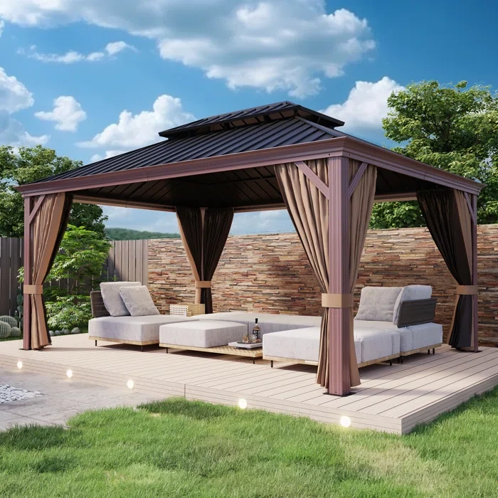 16 Ft. W x 12 Ft. D Steel Patio Gazebo, Hardtop Gazebo