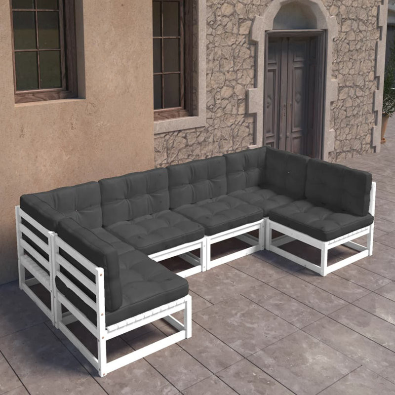 6 Piece Patio Lounge Set with Cushions Solid Wood Pine