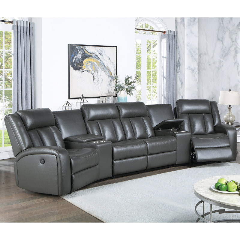 Arvydas Faux Leather Home Theater Seating with Cup Holder Reclining Type:  Power