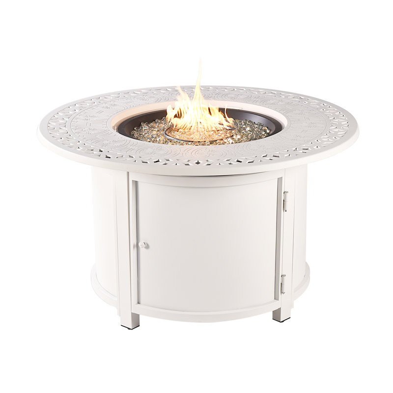 Heredia Round 44 In. X 44 In. Aluminum Propane Fire Pit Table With Glass Beads, Two Covers, Lid, 55,000 Btus In Grey Finish